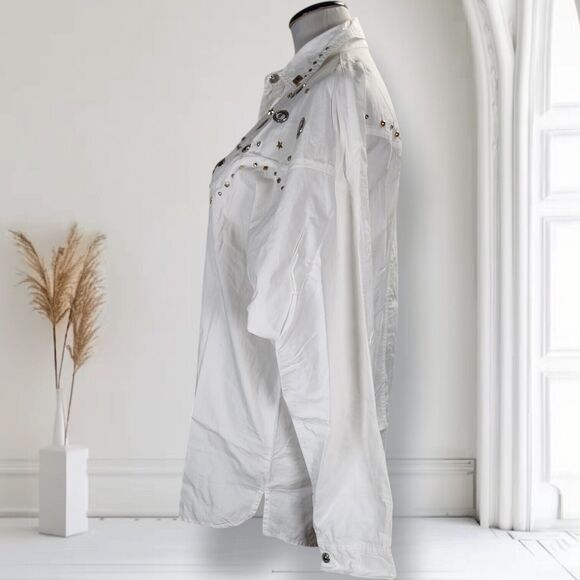 Vintage 80s Studded Western Top Size M Buffalo Head Coins Snap Front Blouse - Picture 3 of 16